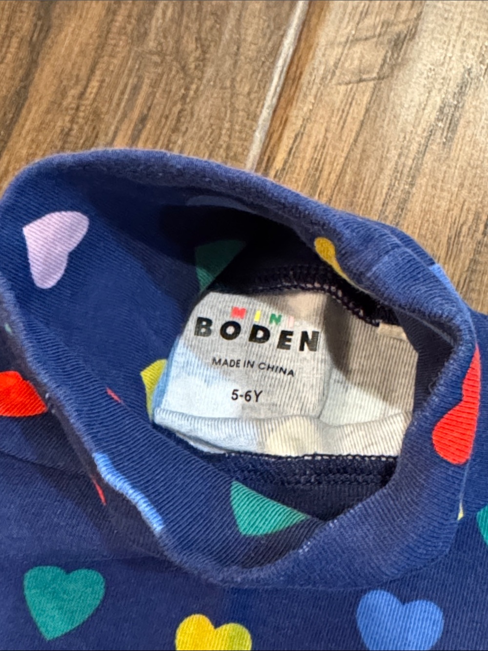 Mini Boden Navy Multi-Color Heart Turtleneck - Picture 2 of 2